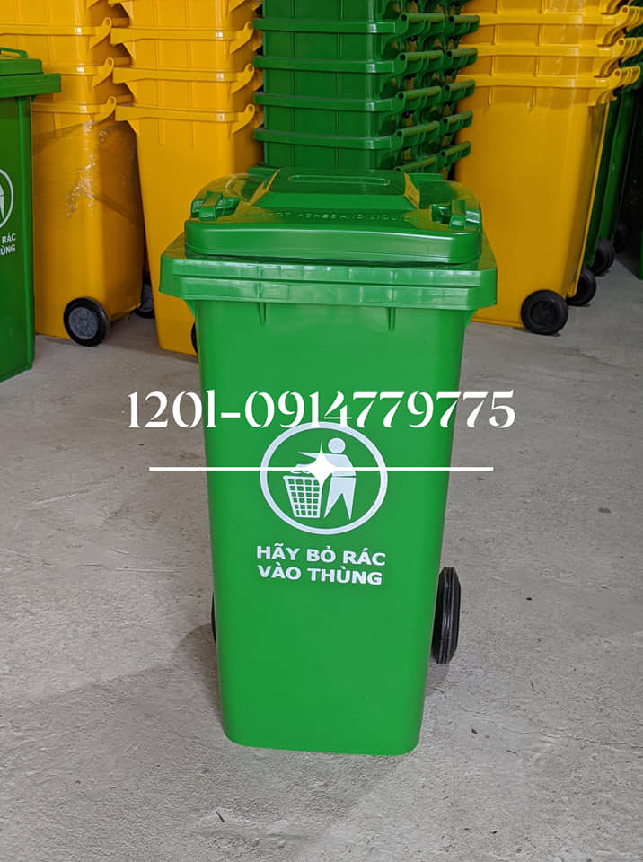 thùng rác nhựa 120 lít màu xanh